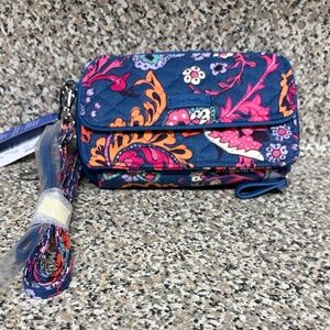 Vera Bradley Navy Quilted Mini Crossbody with Pink & Orange Floral Print